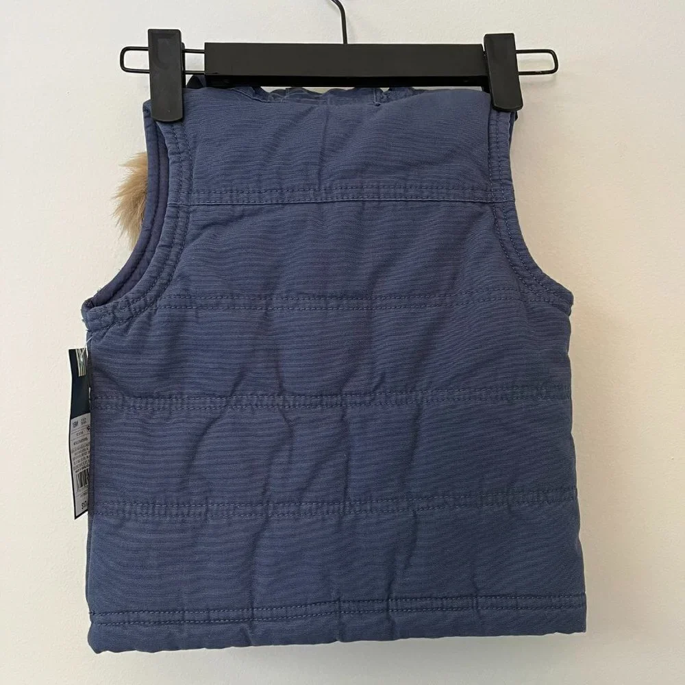 Genuine Kids Oshkosh Navy Puffer Vest Faux Fur Hood - Size 18 Months